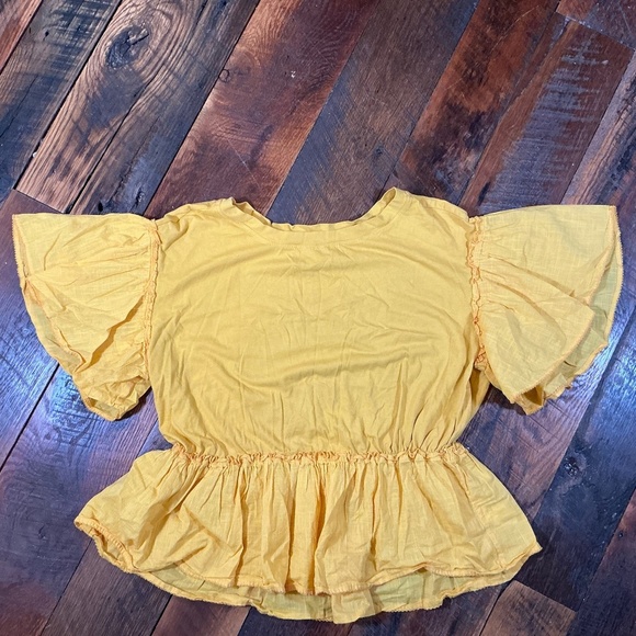 Anthropologie Yellow Ruffle Sleeve Peplum Top Size Small - Picture 3 of 5